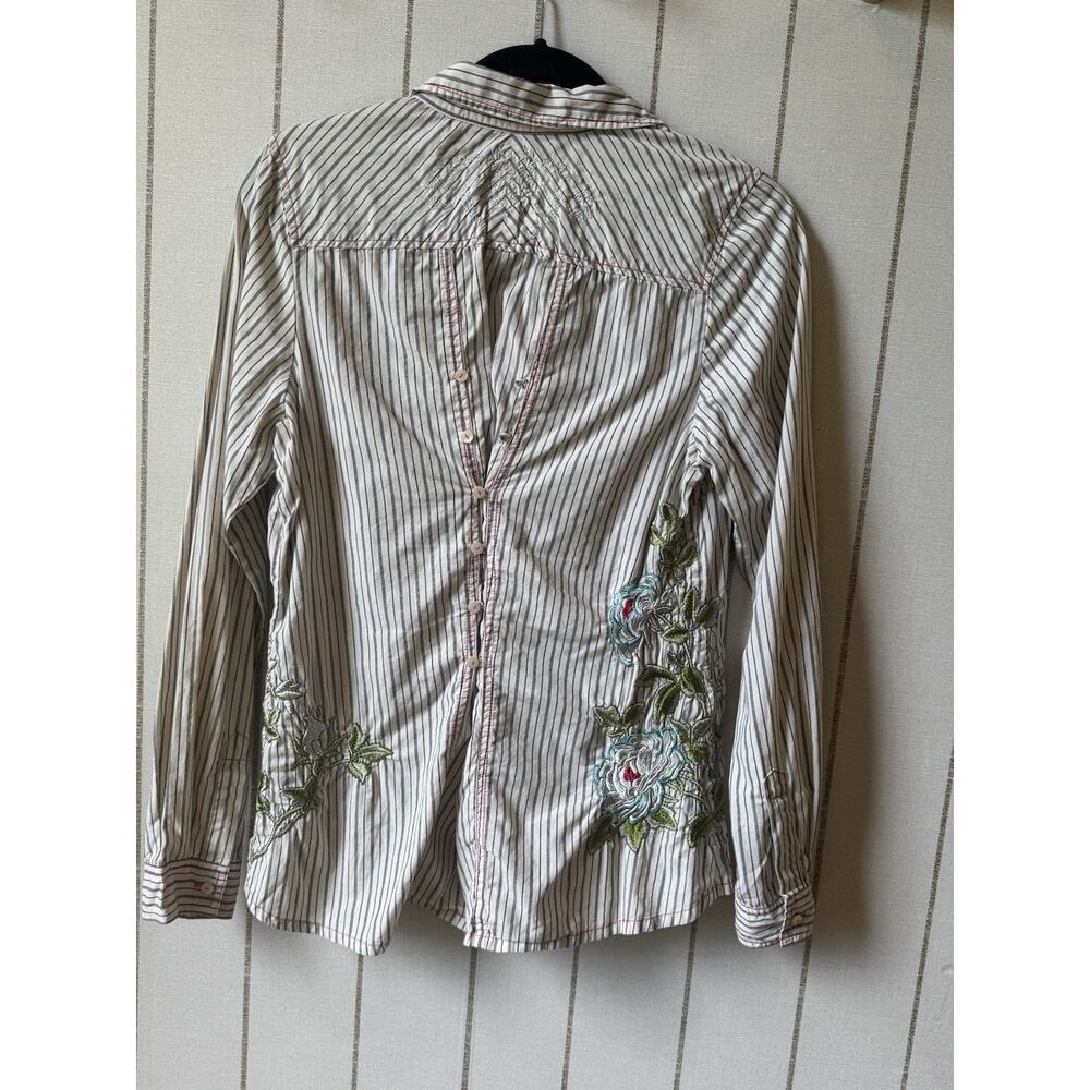 3J Workshop Johnny Was Brooke Raw Bias Button Down Shirt Medium Embroidered - Picture 7 of 12